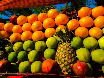 High angle view of oranges at market stall