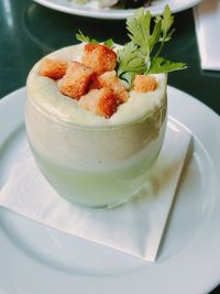 High angle view of food in glass on table