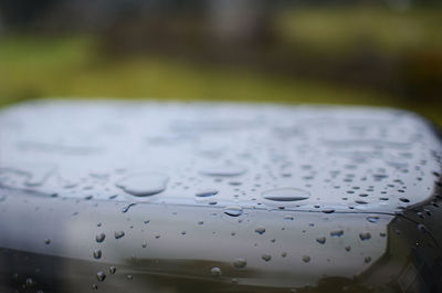 Close-up of wet car windshield