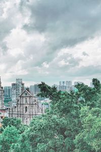 Trees and buildings against sky