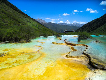 Scenic view of lake against blue sky