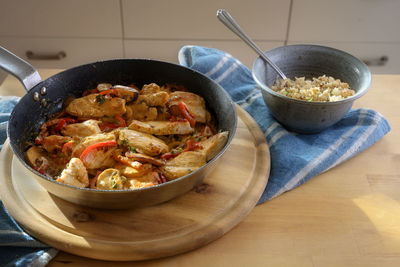 High angle view of food in container on table