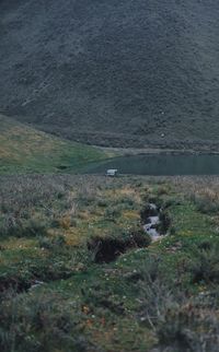 High angle view of land and sea