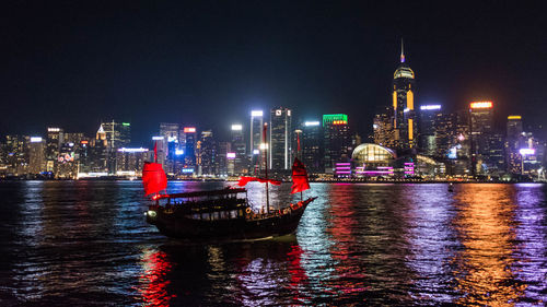 Illuminated buildings in city at night