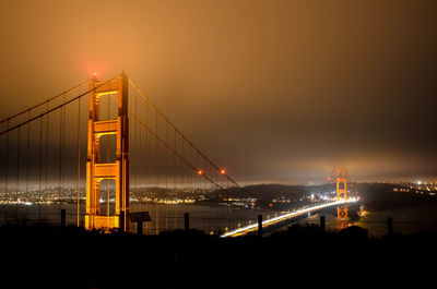 View of suspension bridge at night