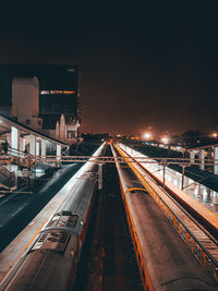 High angle view of illuminated city at night