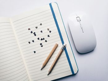 High angle view of paper on table