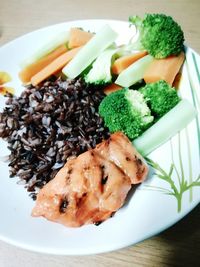 High angle view of food in plate