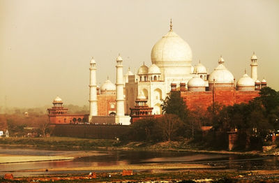 Low angle view of taj mahal against clear sky