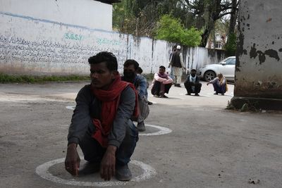 People on street in city