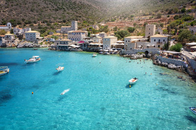 High angle view of boats in sea