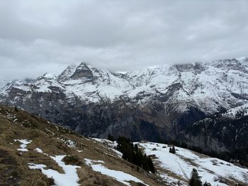Scenic view of snowcapped mountains against sky