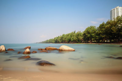 Scenic view of sea against clear sky