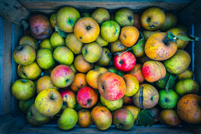 High angle view of apples for sale