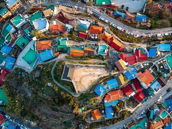 High angle view of buildings in city