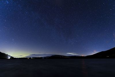 A night time view overlooking bassenthwaite lake in the english lake district with a faint aurora 