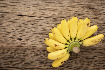 High angle view of fruit on wood