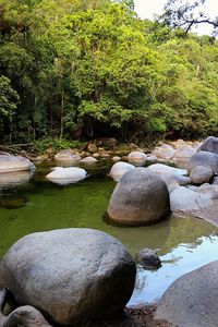 View of rocks on riverbank