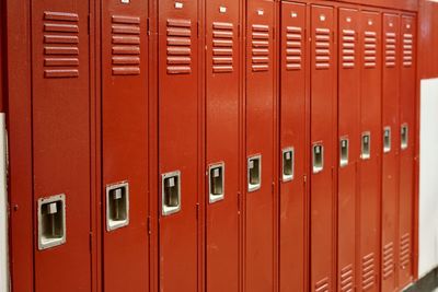 Full frame shot of red school lockers