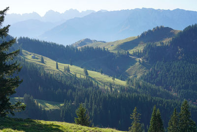 High angle view of landscape and mountains