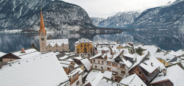 High angle view of houses in winter