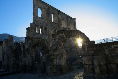 Low angle view of old building against sky