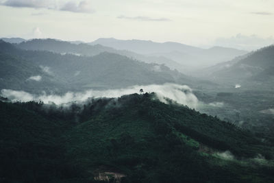 High angle view of the mountains and fog after the rain