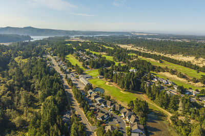 High angle view of townscape against sky