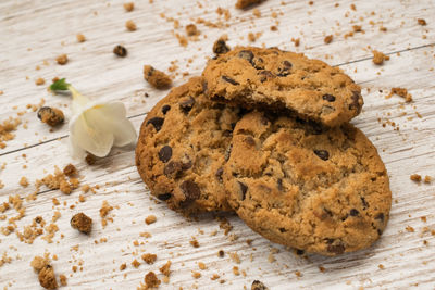 High angle view of cookies