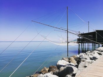 Scenic view of sea against clear blue sky