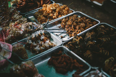 High angle view of food for sale in market