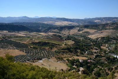 High angle view of landscape against clear sky