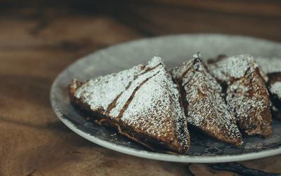 Close-up of dessert in plate on table