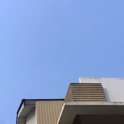 Low angle view of modern building against clear blue sky