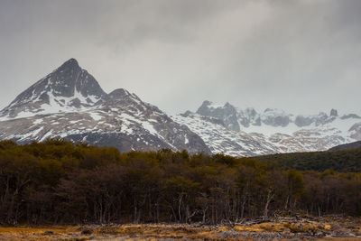 Scenic view of snowcapped mountains against sky