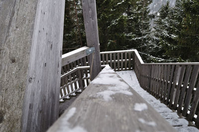 Close-up of footbridge against trees