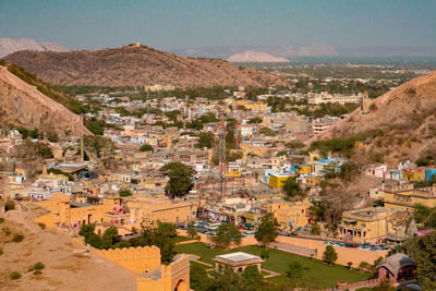 High angle view of townscape against sky