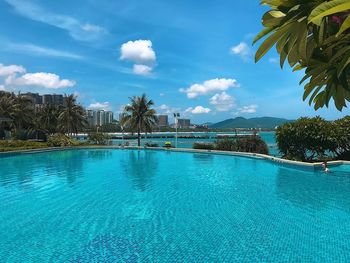 Scenic view of infinity pool against sky