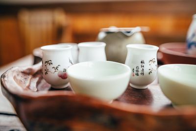 Close-up of tea cup on table