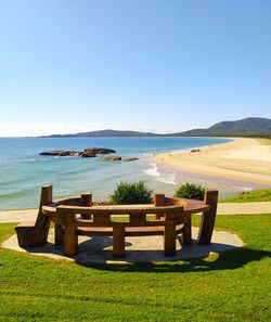 Scenic view of sea against clear sky