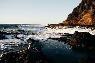 Scenic view of sea against clear sky