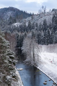 Scenic view of river against sky during winter