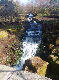 Scenic view of river flowing through rocks