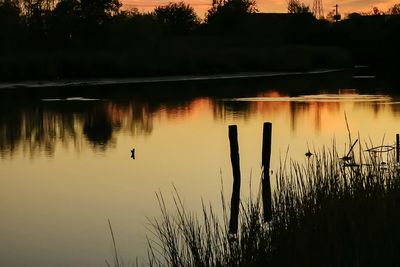 Scenic view of lake at sunset