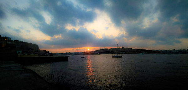 Panoramic view of sea against sky during sunset