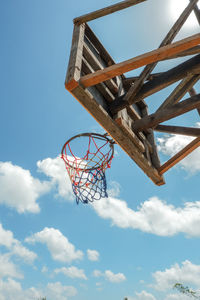 Low angle view of basketball hoop against sky