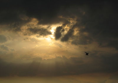 Silhouette of airplane against sky at sunset