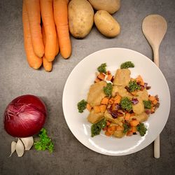 High angle view of vegetables in bowl on table