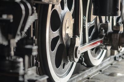 Close-up of train wheels