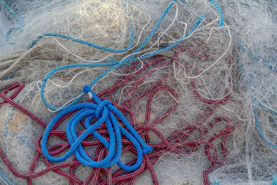 High angle view of multi colored ropes on floor